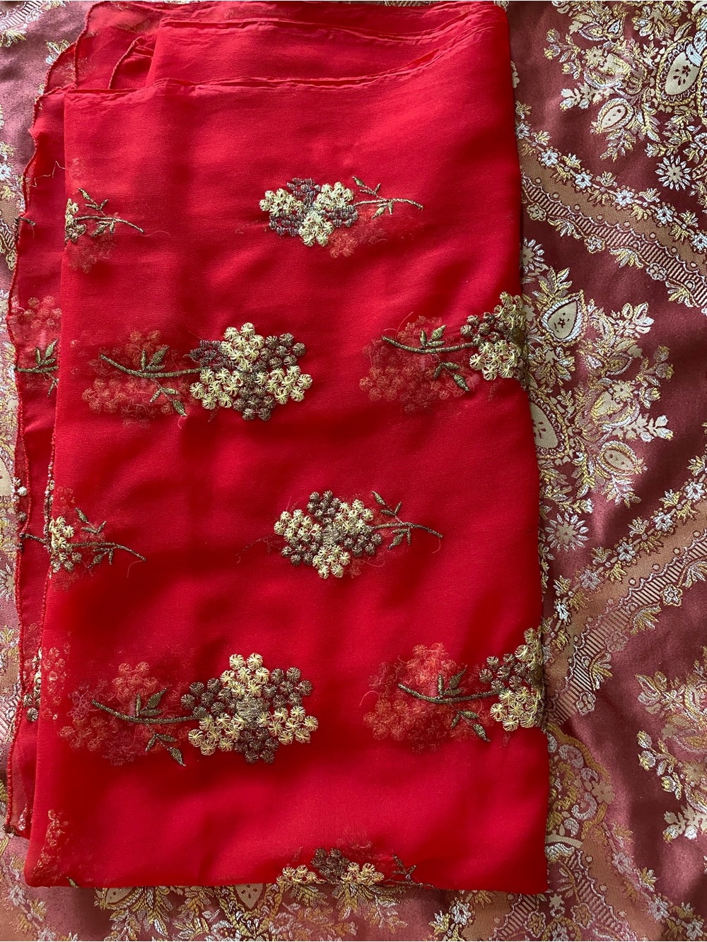 Red Floral Embroidered Sheer Scarf Wrap or dupata - Picture 8 of 8